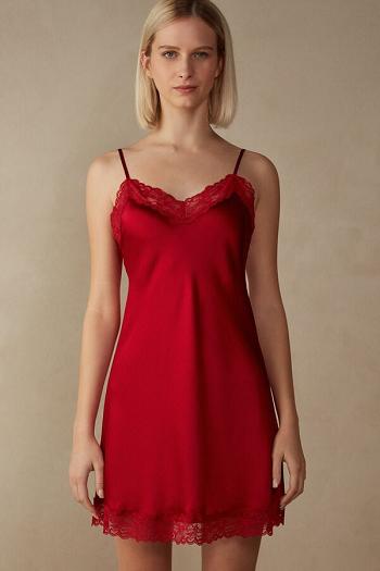 Intimssimi Silk Slip with Lace Insert Detail Red | SGJVR76621