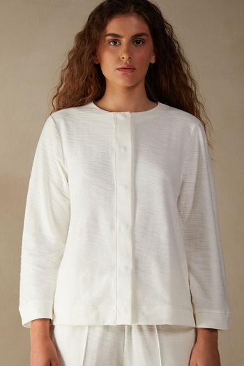 Intimssimi Soft Dreams Long Sleeve Button-Up Shirt White | SGZDE77182