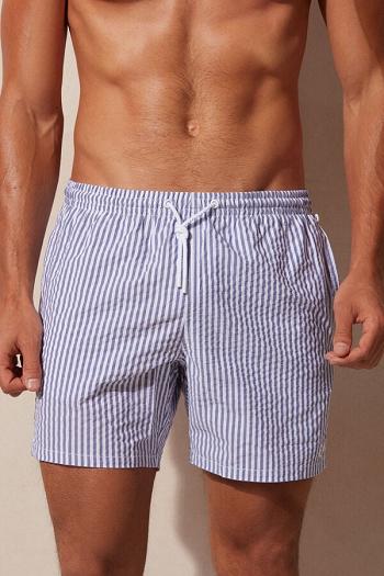 Intimssimi Stripe Print Seersucker Swim Trunks Blue | SGNEJ87141