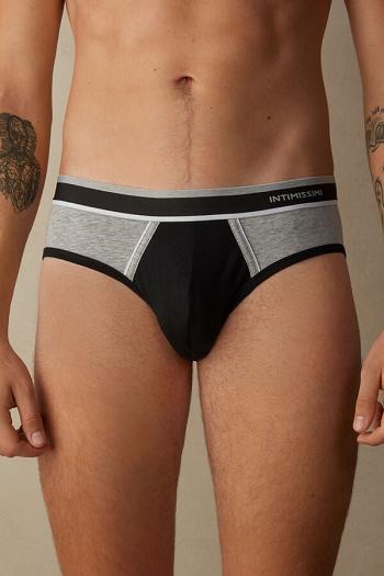 Intimssimi Two-Tone Stretch Supima® Cotton Briefs Black | ZSGNQ17747