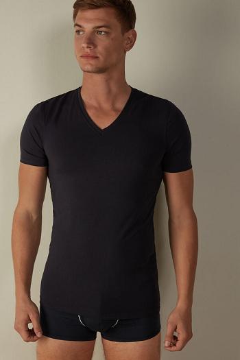 Intimssimi V-neck T-shirt in Stretch Supima® Cotton Blue | SGICD16540