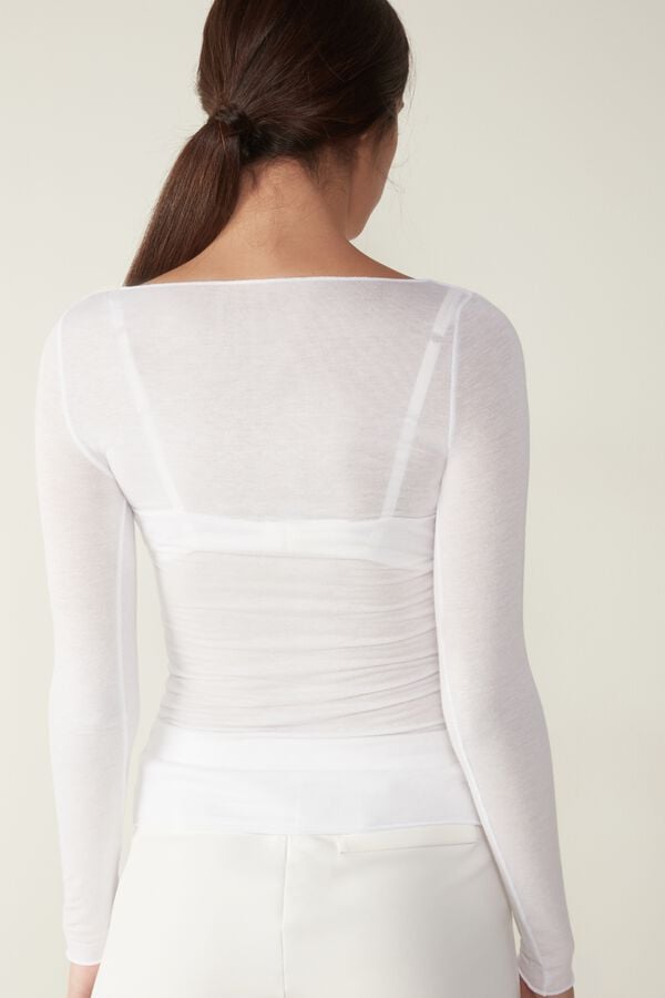 Intimssimi Boat Neck Modal Cashmere Ultralight Top White | BSGSD52340