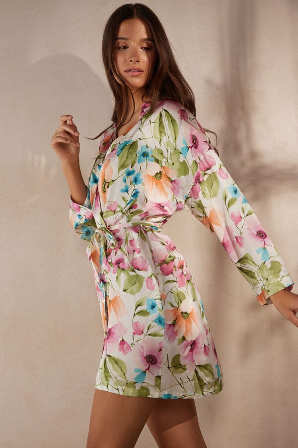 Intimssimi Botanical Lyrics Satin Kimono Print | FSGUI88060