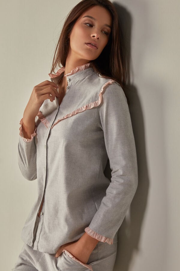 Intimssimi Cotton Rouches Brushed Cotton Cloth Long Sleeve Shirt Grey | SSGNY49492