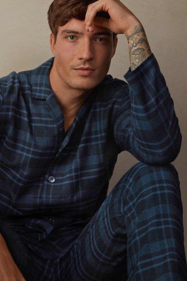 Intimssimi Full Length Pajamas in Brushed Blue Check Patterned Cloth Blue | LSGTR24348