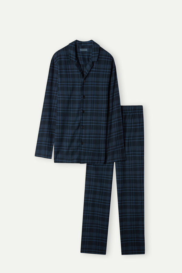 Intimssimi Full Length Pajamas in Brushed Blue Check Patterned Cloth Blue | LSGTR24348