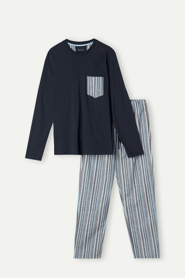 Intimssimi Full Length Pajamas in Striped Cotton Blue | SSGVO32802