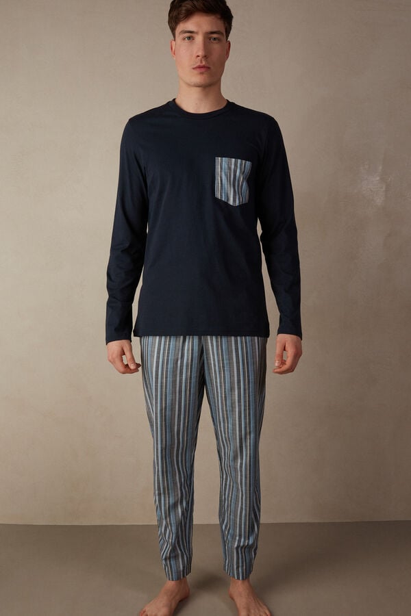 Intimssimi Full Length Pajamas in Striped Cotton Blue | SSGVO32802