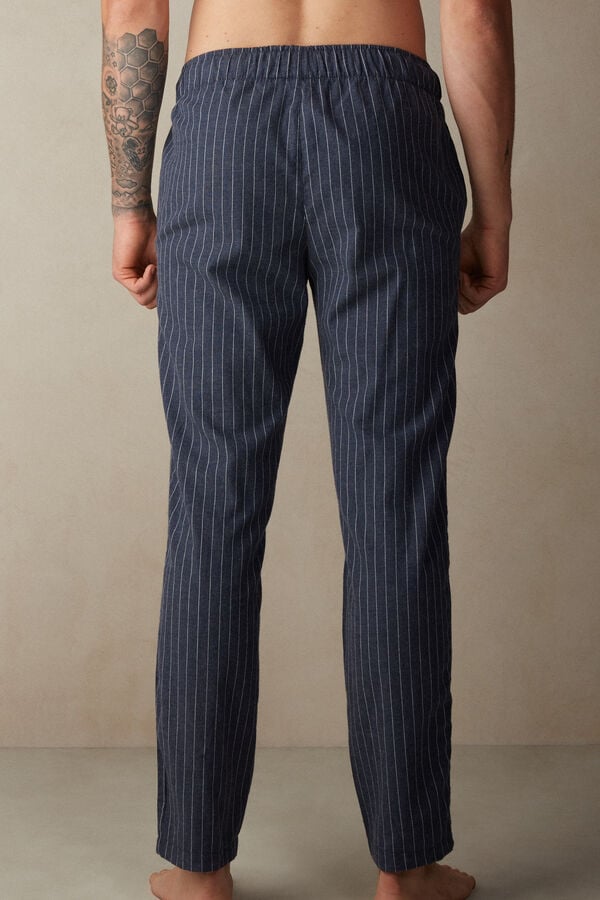 Intimssimi Full Length Pants in Denim Pinstripe Patterned Brushed Cloth Blue | QSGUV95335