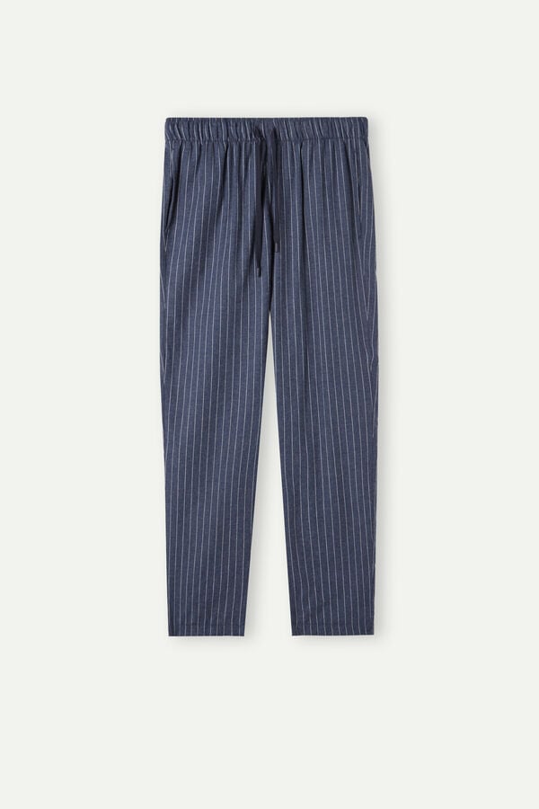 Intimssimi Full Length Pants in Denim Pinstripe Patterned Brushed Cloth Blue | QSGUV95335