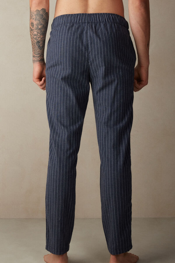 Intimssimi Full Length Pants in Denim Pinstripe Patterned Brushed Cloth Blue | YSGGT97436