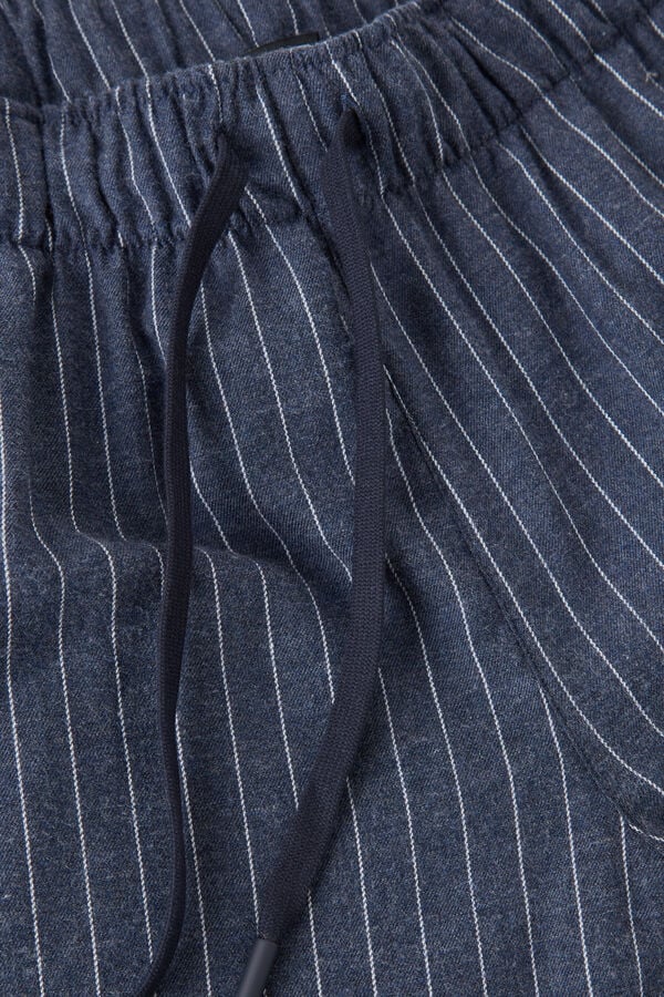 Intimssimi Full Length Pants in Denim Pinstripe Patterned Brushed Cloth Blue | YSGGT97436