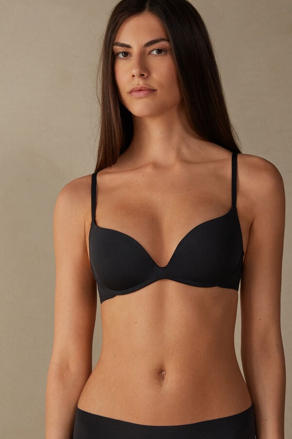 Intimssimi Gioia B Cup Microfiber Super Push-Up Bra Black | MSGHR48944