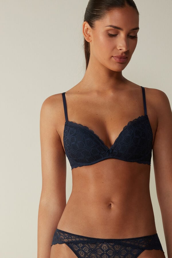 Intimssimi Gioia Super Push-Up Bra in Lace Blue | YSGVQ33409