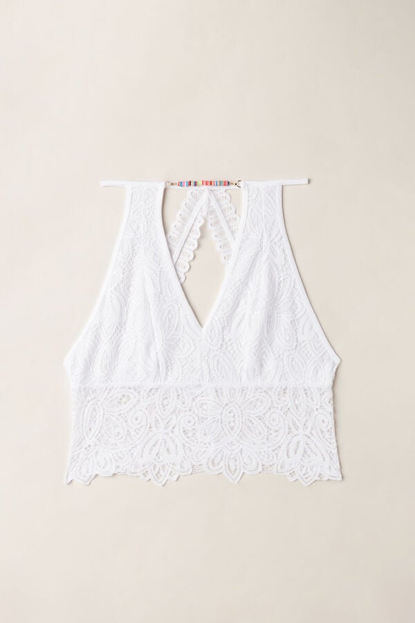 Intimssimi Hot Summer Days Crop Top in Lace White | ZSGMJ32899