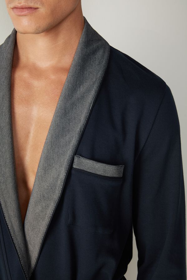 Intimssimi Interlock Cotton Smoking Jacket Blue | SGQCS40371