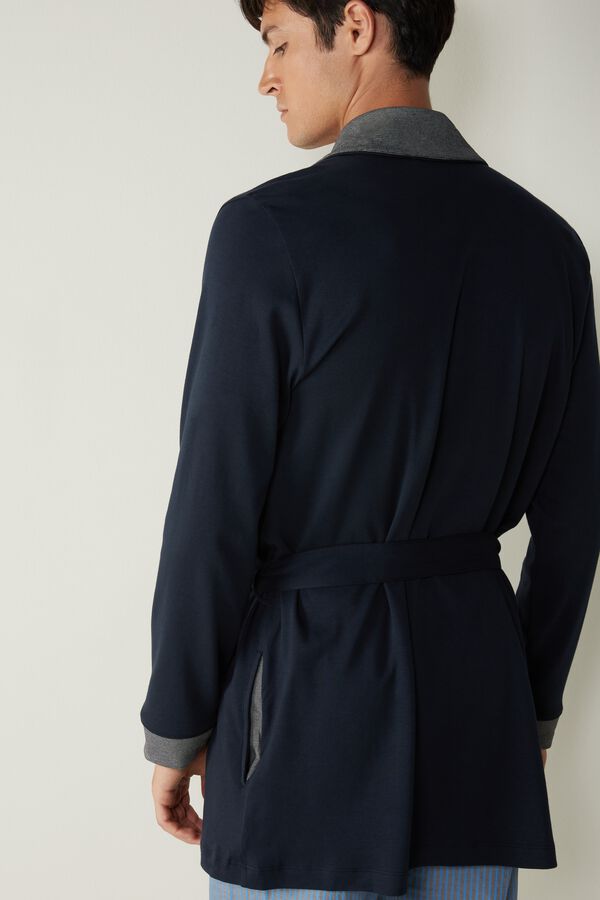 Intimssimi Interlock Cotton Smoking Jacket Blue | SGQCS40371