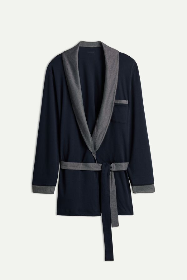 Intimssimi Interlock Cotton Smoking Jacket Blue | SGQCS40371