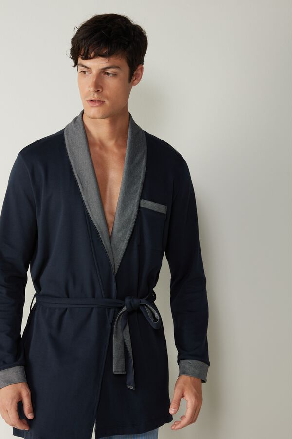 Intimssimi Interlock Cotton Smoking Jacket Blue | SGQCS40371