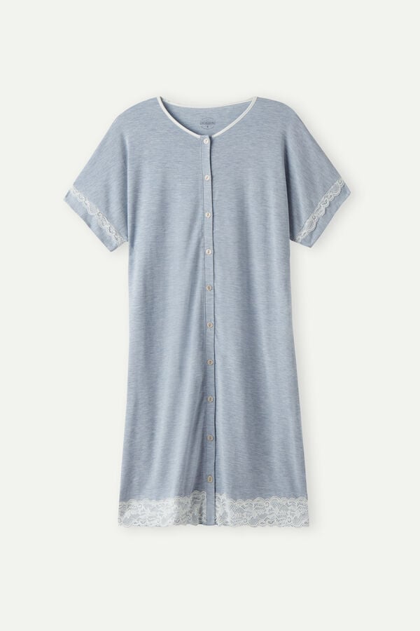 Intimssimi Lace Trim Button Up Nightgown Light Blue | USGTG38387