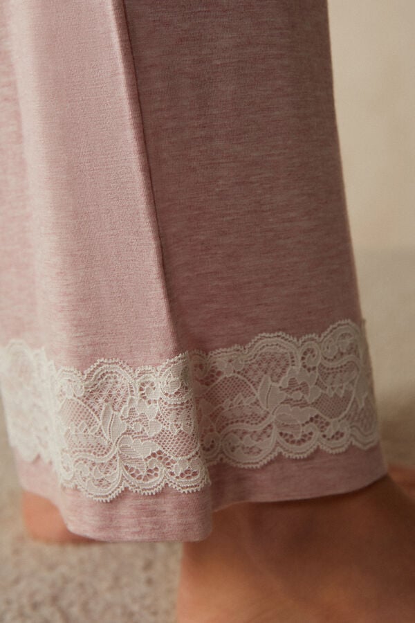 Intimssimi Lace Trim Full Length Pants in Modal Pale Pink | SGEGJ70336