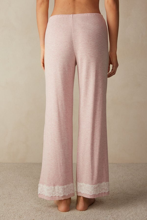 Intimssimi Lace Trim Full Length Pants in Modal Pale Pink | SGEGJ70336