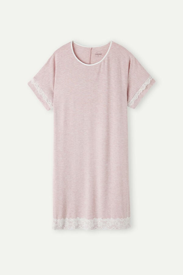 Intimssimi Lace Trim Short Sleeve Nightgown Pale Pink | ASGDF80561