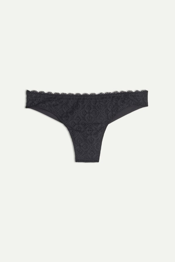 Intimssimi Lace and Microfiber Brazilian Black | XSGBH87560