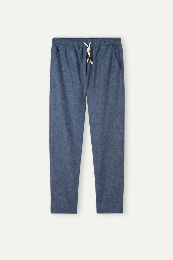 Intimssimi Linen and Cotton Full Length Pants Blue | SGJVR50537