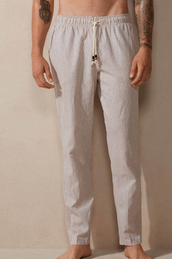 Intimssimi Linen and Cotton Full Length Pants Natural | SGXBR95016