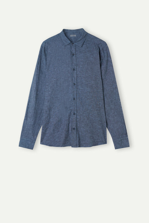 Intimssimi Linen and Cotton Shirt Blue | SGJBT94150