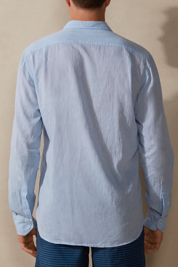 Intimssimi Linen and Cotton Shirt Light Blue | BSGSD58325