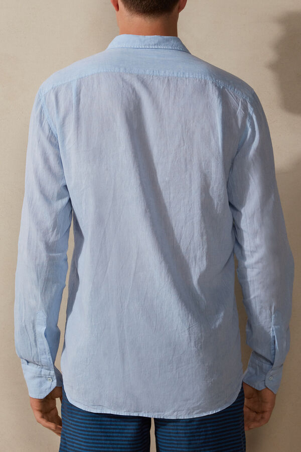 Intimssimi Linen and Cotton Shirt Light Blue | PSGQX71644