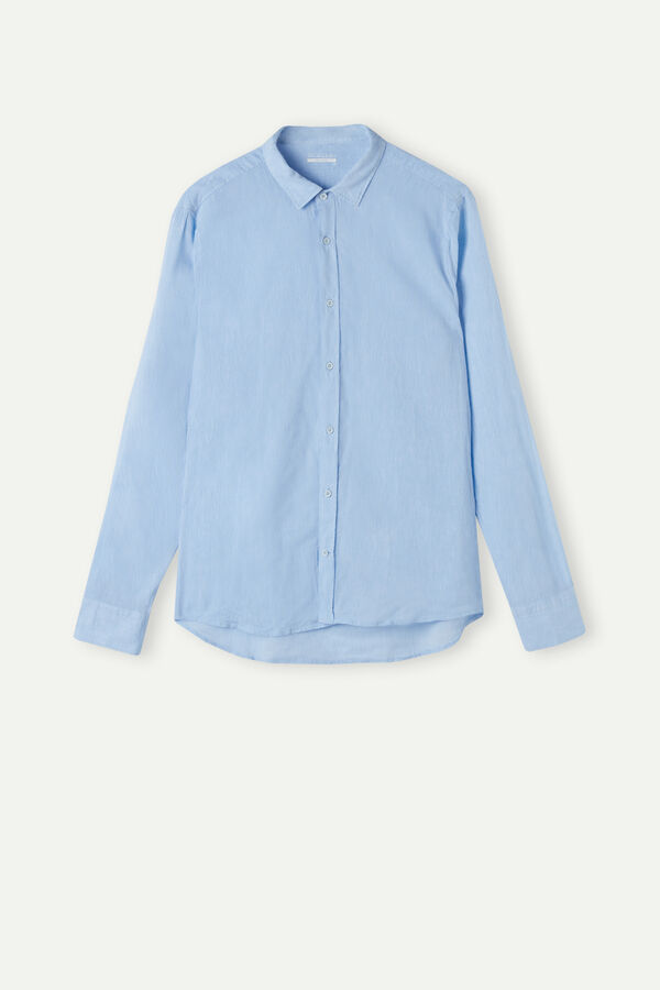 Intimssimi Linen and Cotton Shirt Light Blue | PSGQX71644