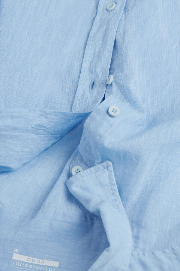 Intimssimi Linen and Cotton Shirt Light Blue | PSGQX71644