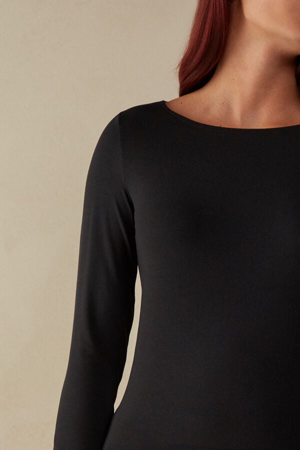 Intimssimi Long Sleeve Bateau Neck Top in Micromodal Black | TSGWZ99935