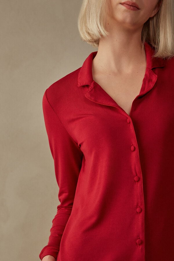 Intimssimi Long-Sleeve Micromodal Pajama Top Red | BSGSO73945