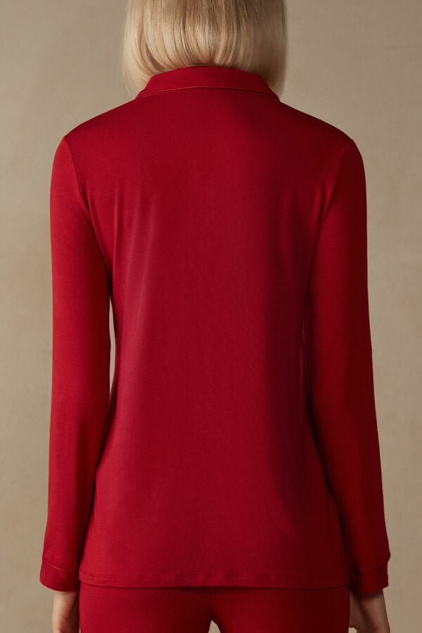 Intimssimi Long-Sleeve Micromodal Pajama Top Red | BSGSO73945