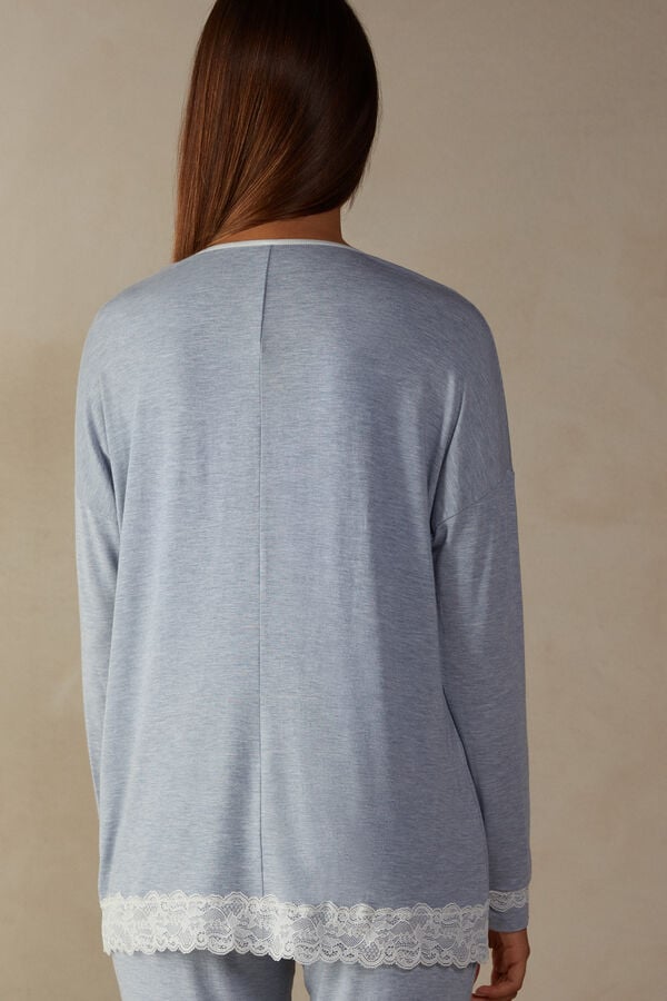 Intimssimi Long-Sleeve Round-Neck Modal Top Light Blue | ESGHC83886