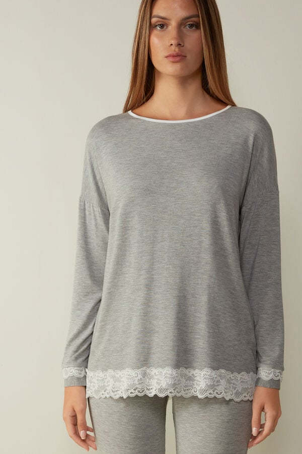 Intimssimi Long-Sleeve Round-Neck Modal Top Grey | SGNEJ99352