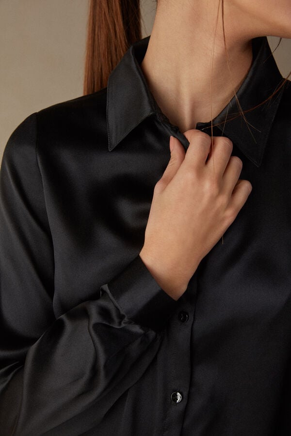 Intimssimi Long Sleeve Silk Shirt Black | ESGVG82443