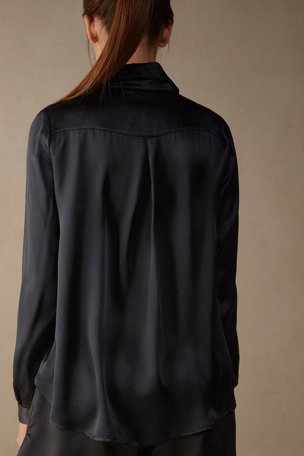 Intimssimi Long Sleeve Silk Shirt Black | ESGVG82443