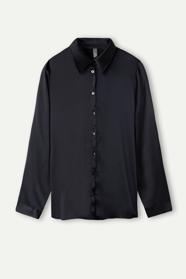 Intimssimi Long Sleeve Silk Shirt Black | ESGVG82443