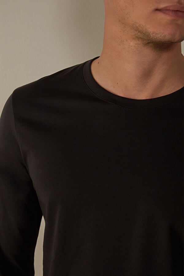 Intimssimi Long-Sleeve Supima® Cotton Top Black | ESGHC85172