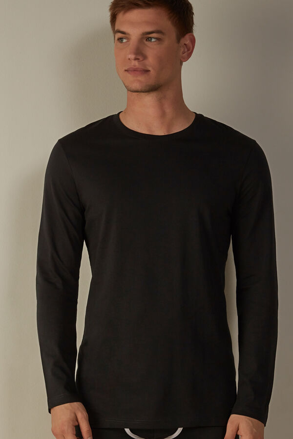 Intimssimi Long-Sleeve Supima® Cotton Top Black | ESGHC85172