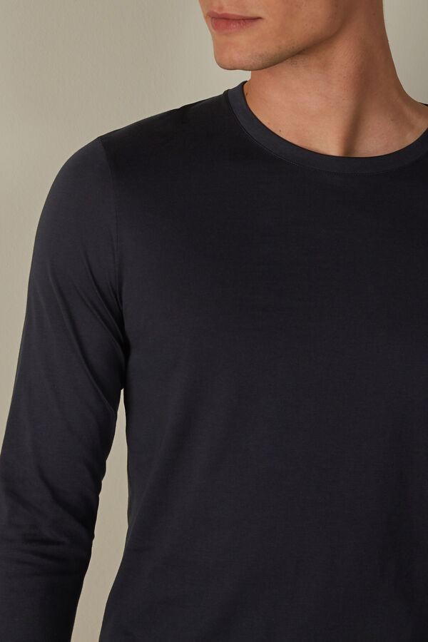 Intimssimi Long-Sleeve Supima® Cotton Top Blue | USGND45359