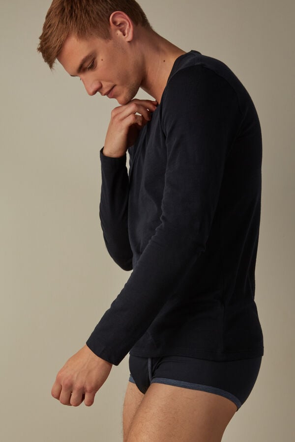 Intimssimi Long-sleeve Crew-Neck Merino-Wool Top Blue | ESGHC38088