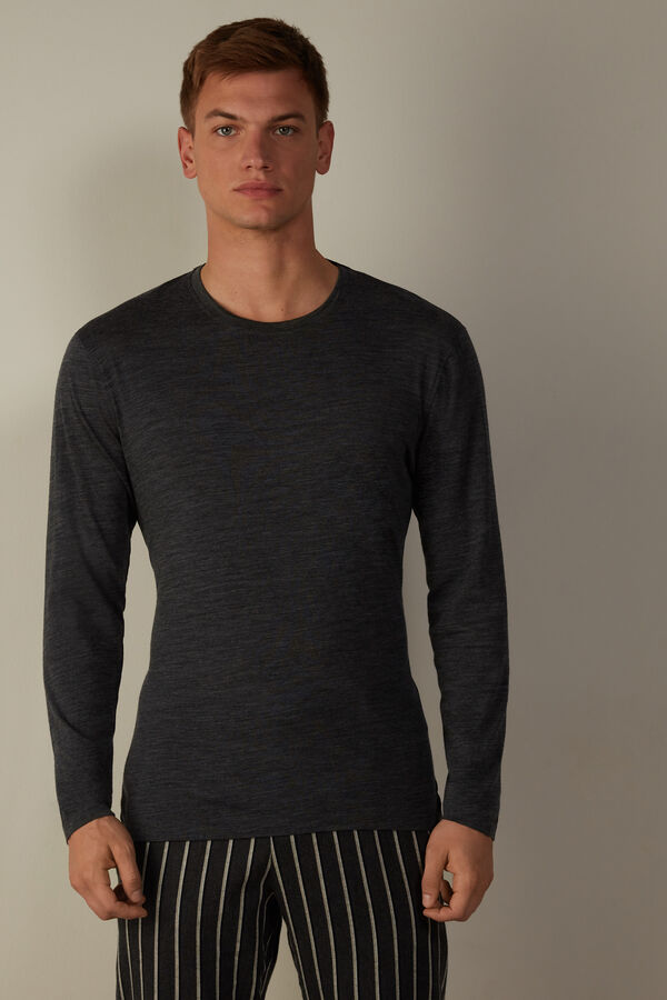 Intimssimi Long-sleeve Crew-Neck Merino-Wool Top Dark Grey | TSGWZ78446