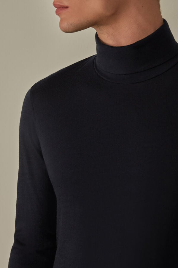 Intimssimi Long-sleeve High-Neck Merino-Wool Top Blue | MSGFT74890