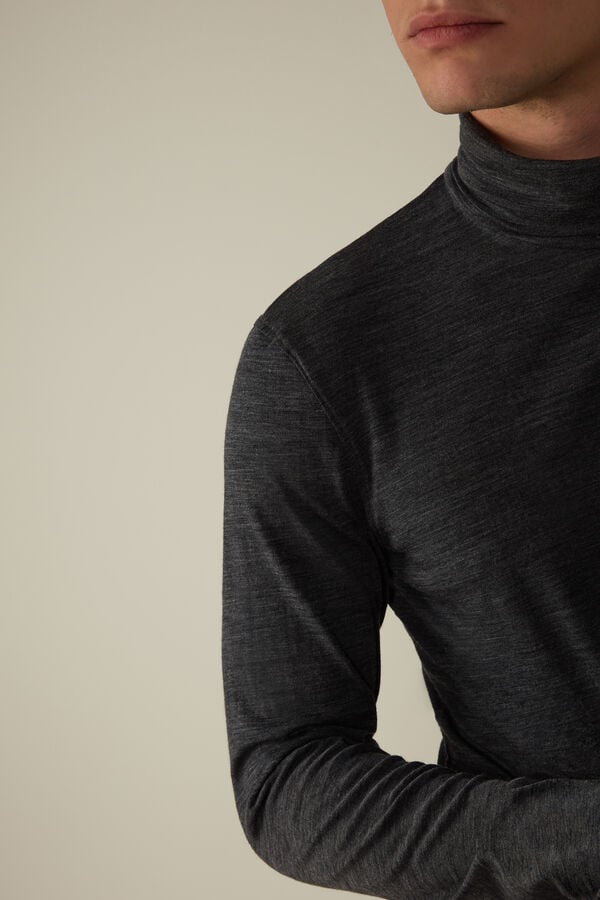 Intimssimi Long-sleeve High-Neck Merino-Wool Top Dark Grey | SGJKU38005